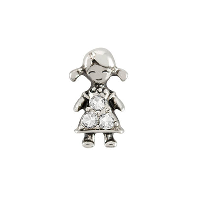 CH6071 Silver Little Girl Charm with Clear Crystal
