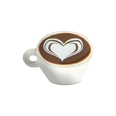 CH7025 White Cappuccino Coffee Cup with Heart Foam Charm