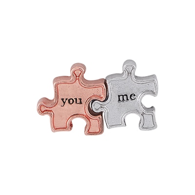 CH9037 Retired Silver and Rose Gold "YOU" "ME" Puzzle Pieces Charm
