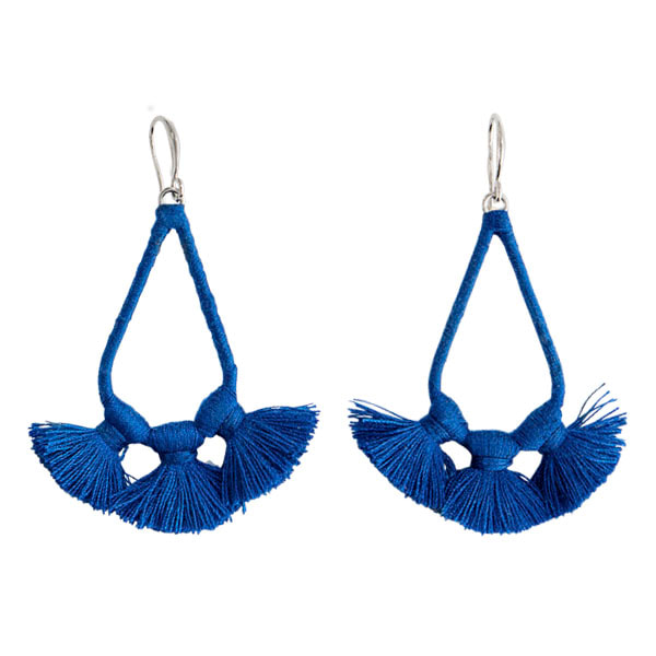 ER1027 Blue Fabric Tassel Drop Earrings