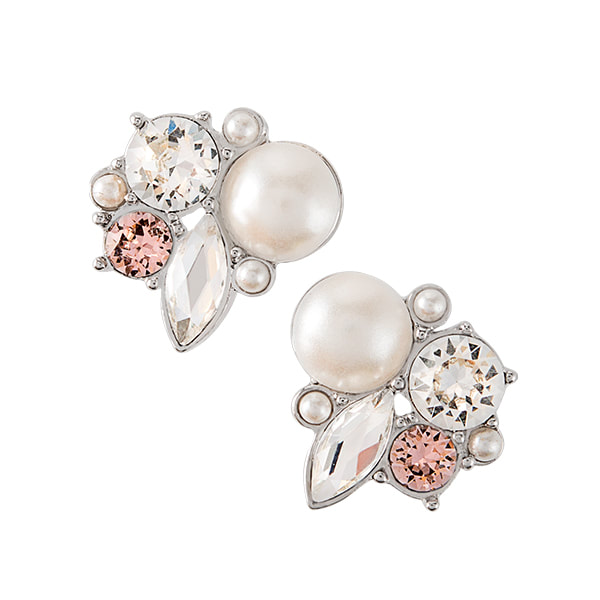 ER3041 Light Pink Crystal and Pearl Cluster Studs (Mother's Day 2018)
