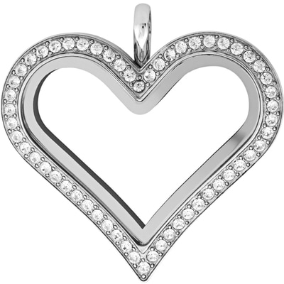 Large silver hinged heart living locket with Swarovski crystals. Stock #LK1027 2nd issue