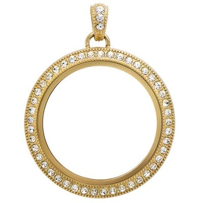 LK1030 Large Brushed Gold Legacy Locket with Crystals