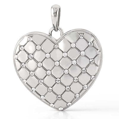 Solid Silver Heart Sliding Top Locket in a Quilt design with Crystals LK1042