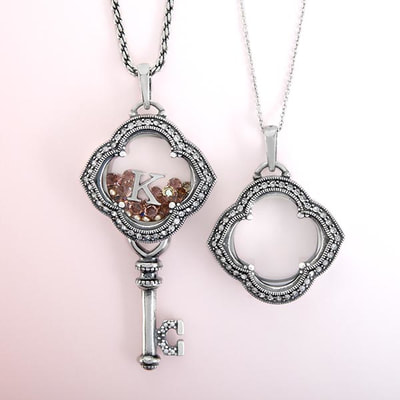 Origami Owl silver convertible Vintage Key Hinged Locket with Crystals LK1043