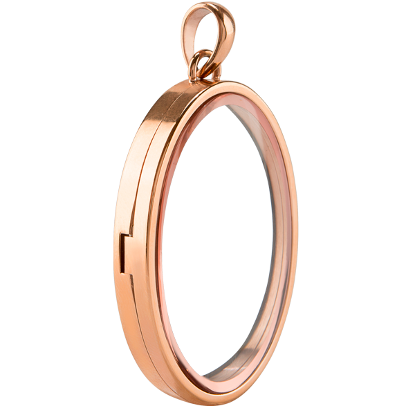 LK1064 Rose Gold Looking Glass Hinged Locket. Magnifying glass front.