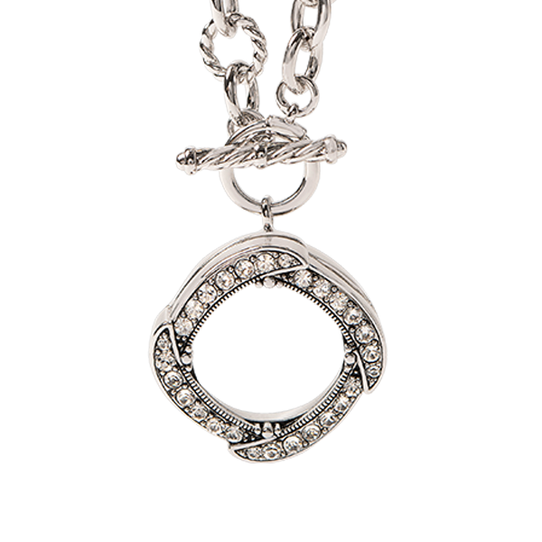 LK1068 Medium Silver Vintage Hinged Locket with attached Toggle Necklace. New for 2020