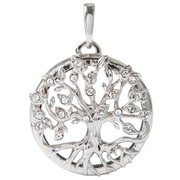 LK1073 Large Silver Tree Of Life Hinged Locket with Crystals