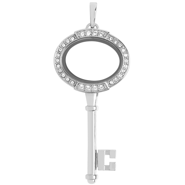 LK1111 Silver Modern Key Convertible Living Locket with Crystals
