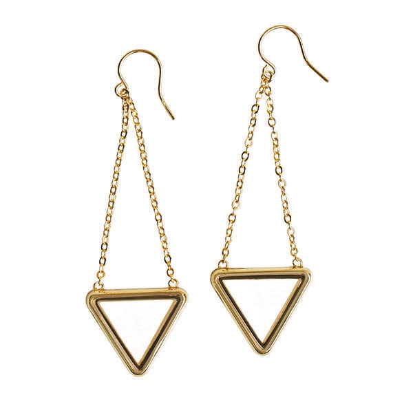 LK2102 Gold Triangle Living Locket Drop Earrings