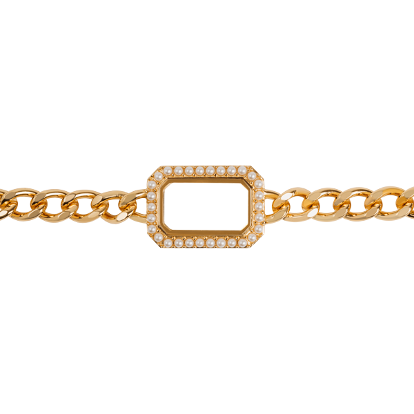 LK3039 Gold Link Bracelet with Rectangle Living Locket with Swarovski Pearls