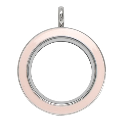 LK9048 Medium Silver Twist Locket with Pale Pink Enamel Bezel