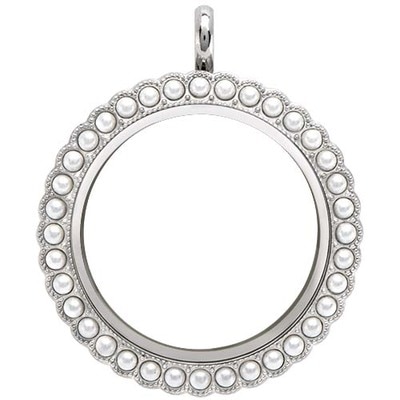 LK9055 Large Silver Twist Locket with Pearl Face