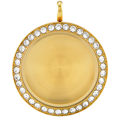 LK9072 Large Gold Solid Twist Locket Base with clear Crystal Face