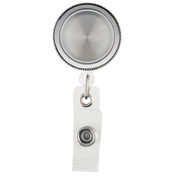 LK9099 Silver Retractable Badge Reel Locket with Silver Heirloom Twist Face