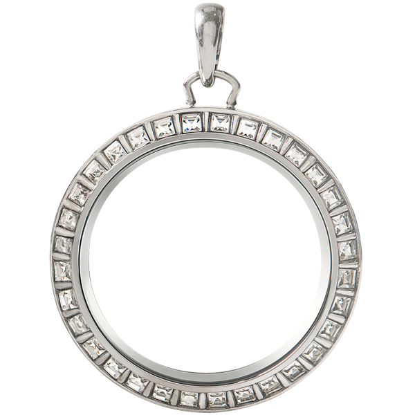 LK9105 Large Silver and Clear Xilion Square Crystal Twist Locket