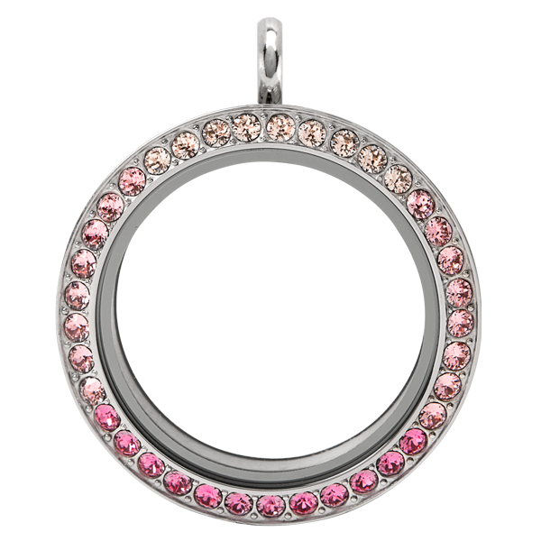 LK9114 Large Pink Ombre Crystal Twist Locket (Silver)