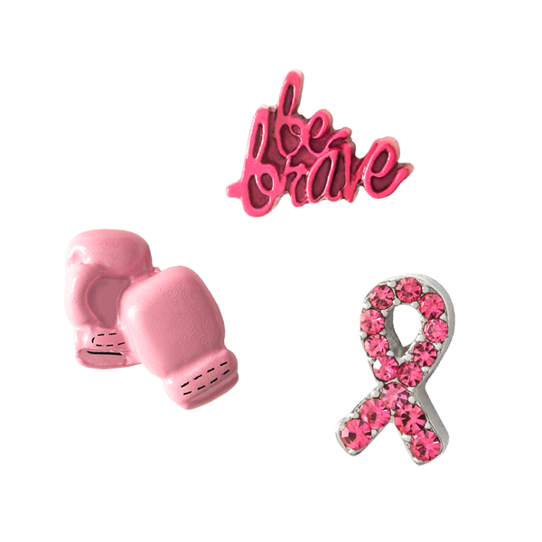 SP2193 Pink Boxing Gloves, "Be Brave" and Pink Pave Ribbon Charms - Set of 3
