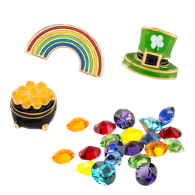 SP4023 Retired St. Patrick's Day Charm Set and Stardust. Rainbow, Top Hat, Pot of Gold and Rainbow Stardust
