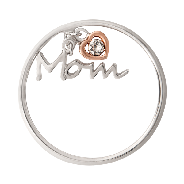 WN1046 Silver and Rose Gold Dangle "Mom" and Heart Window Plate - Large